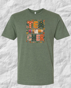 Teach Cheer Floral Teacher T-Shirt