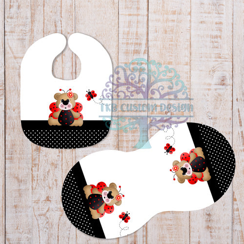 Bear Ladybug Bib and Burp Set TKB Custom Design