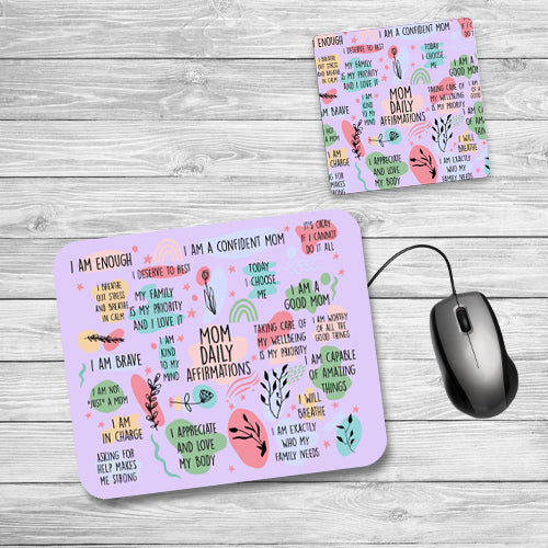 Mom Daily Affirmation Mousepad/Coaster Combo Gift Set